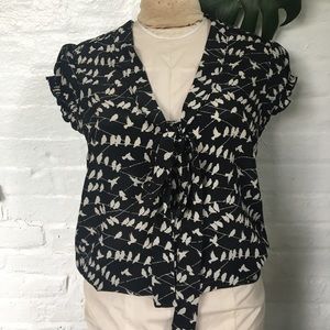 Black Blouse with Bird Print